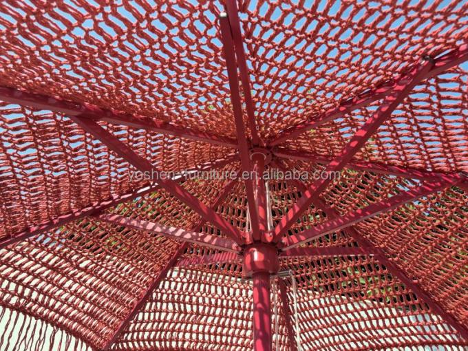 9 ft Red pink Colorful Outdoor Market Umbrella Rope Woven Macrame Umbrella Crochet Woven Umbrella Parasol 4
