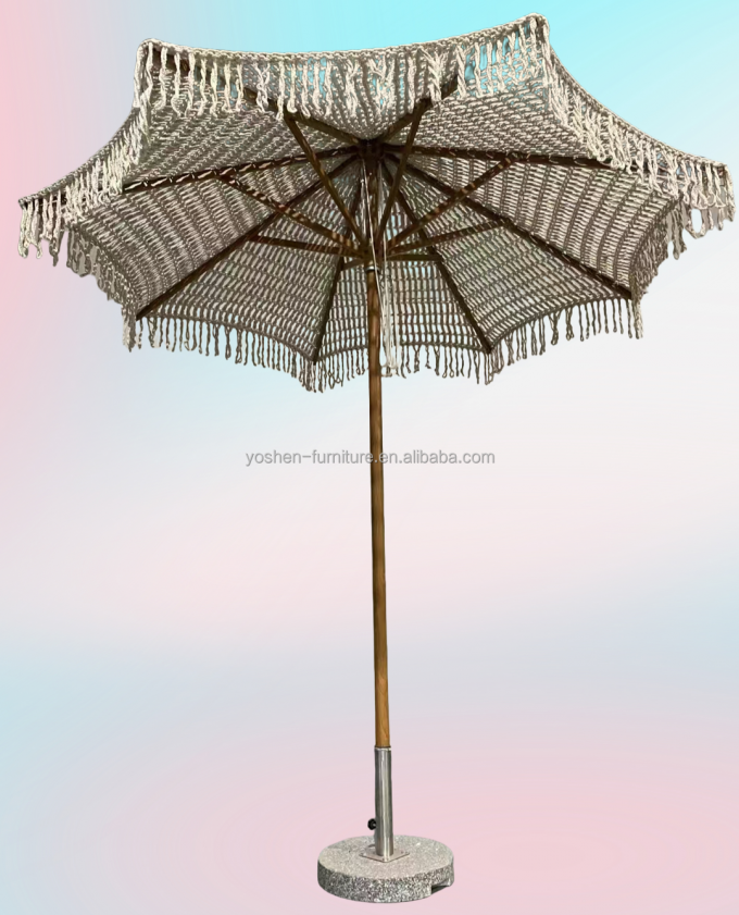9 ft New Design Customized Woven Beach Umbrella Cotton Rope Macrame Parasols Handmade Tassels Woven Canopy Umbrella 0