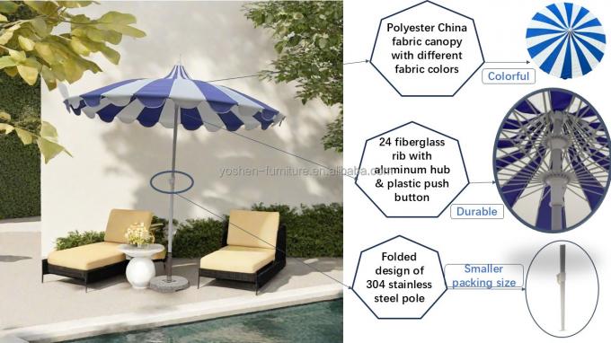 8.5 ft Stainless Steel Pole Pagoda Umbrella Patio Fiberglass Rib Beach Umbrella Red and White Pagoda Umbrella 0