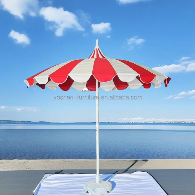 8.5 ft Stainless Steel Pole Pagoda Umbrella Patio Fiberglass Rib Beach Umbrella Red and White Pagoda Umbrella 5
