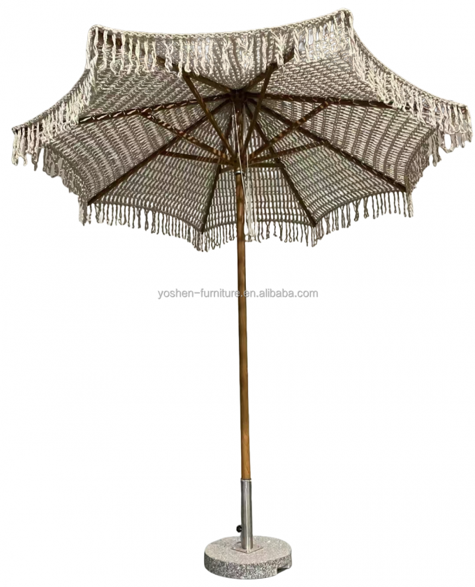 9 ft Commercial Market Umbrella Rope Tassel Macrame Parasol Popular Crochet Woven Umbrella 1