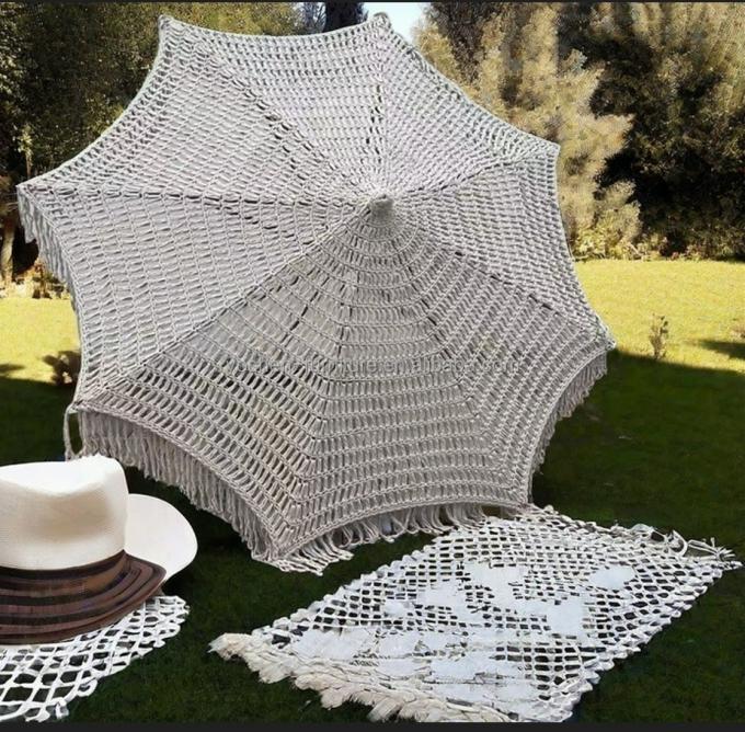 9 ft Commercial Market Umbrella Rope Tassel Macrame Parasol Popular Crochet Woven Umbrella 3