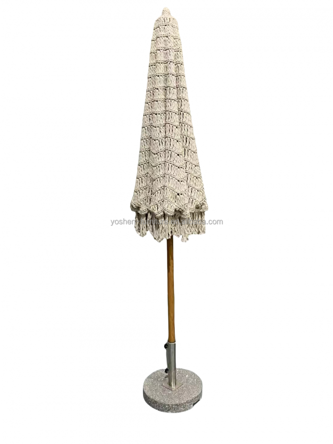 9 ft Hotel Tassel Beach Umbrella Fringe Umbrella World Market Cotton Rope Woven Crochet Tassel Canopy Umbrella Parasol 0