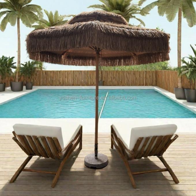 9 ft Synthetic Thatch Beach Umbrella 8 Ribs Plastic Thatched Tiki Umbrella Sand Beach Straw Umbrella With Fringe 0