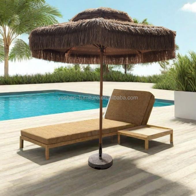 9 ft Synthetic Thatch Beach Umbrella 8 Ribs Plastic Thatched Tiki Umbrella Sand Beach Straw Umbrella With Fringe 2