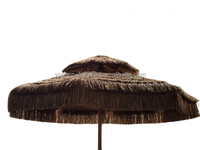 9 ft Synthetic Thatch Beach Umbrella 8 Ribs Plastic Thatched Tiki Umbrella Sand Beach Straw Umbrella With Fringe 3