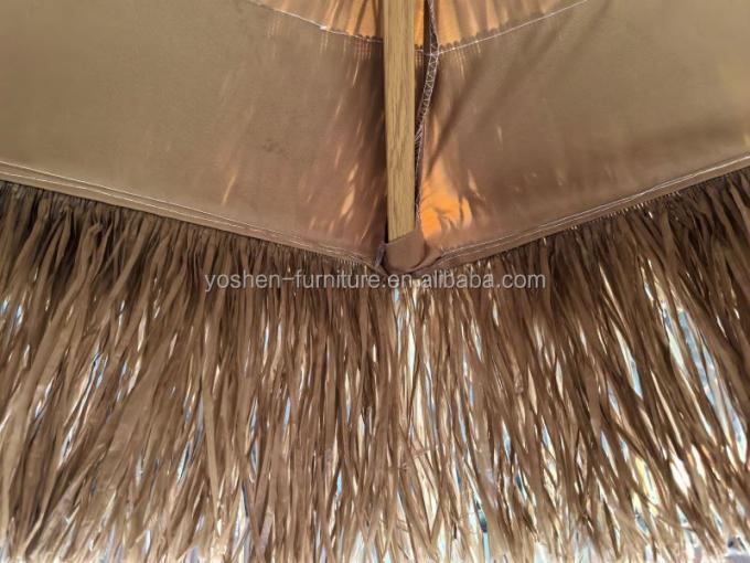 9 ft Synthetic Thatch Beach Umbrella 8 Ribs Plastic Thatched Tiki Umbrella Sand Beach Straw Umbrella With Fringe 6