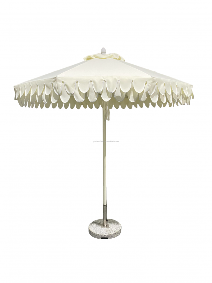 9 Feet White Octagonal Scalloped Fringe Market Patio Umbrella Double Scallop Trim Umbrella Parasol With Flaps 0