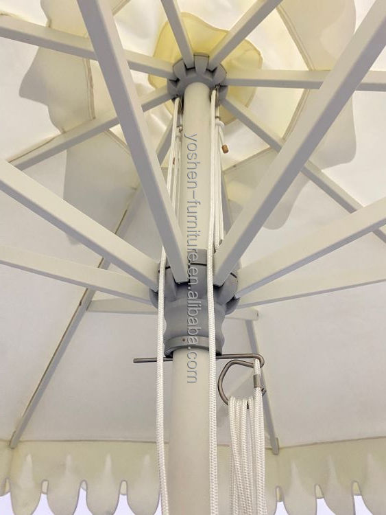 9 Feet White Octagonal Scalloped Fringe Market Patio Umbrella Double Scallop Trim Umbrella Parasol With Flaps 1