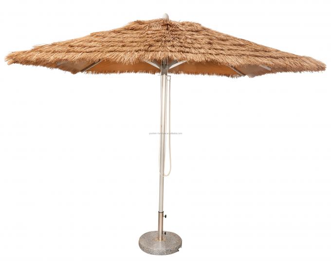 9 FT Aluminum Thatched Tiki Roof Central Pole Beach Umbrella Straw Hula Beach Umbrella 8