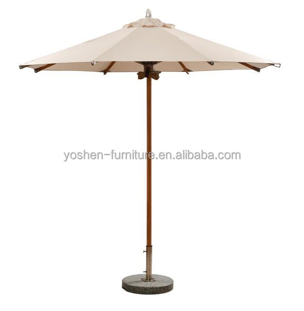 All Weather 10 Feet Outdoor Beach Round Canvas Wooden Parasol Hotel Resort Picnic Teak Pole Umbrella Sun Shade 0