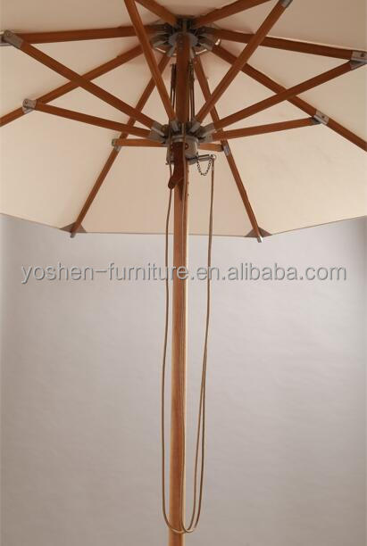 All Weather 10 Feet Outdoor Beach Round Canvas Wooden Parasol Hotel Resort Picnic Teak Pole Umbrella Sun Shade 1