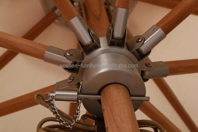 All Weather 10 Feet Outdoor Beach Round Canvas Wooden Parasol Hotel Resort Picnic Teak Pole Umbrella Sun Shade 2