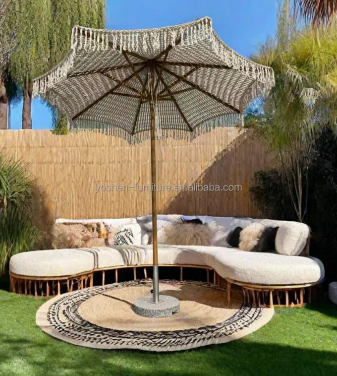 9 ft Hotel Tassel Beach Umbrella Fringe Umbrella World Market Cotton Rope Woven Crochet Tassel Canopy Umbrella Parasol 1
