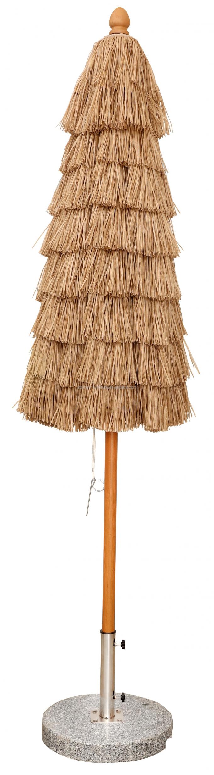 9 FT Aluminum Thatched Tiki Roof Central Pole Beach Umbrella Straw Hula Beach Umbrella 1