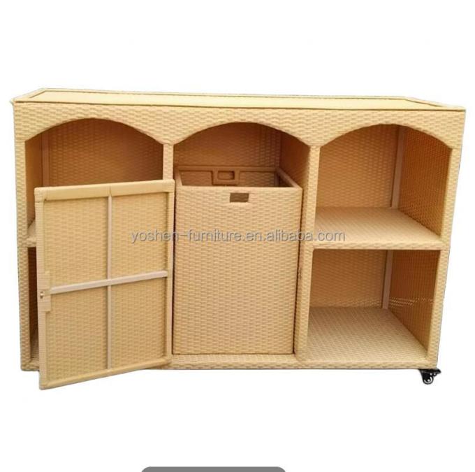 Customized Pool Furniture Movable PE Rattan Wicker Storage Organizer Weather Proof Outdoor Pool Towel Valet 3