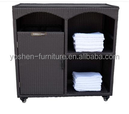 Pool Accessories Rattan Storage Cabinet Wicker Poolside Towel Rack Cart Caddy 14