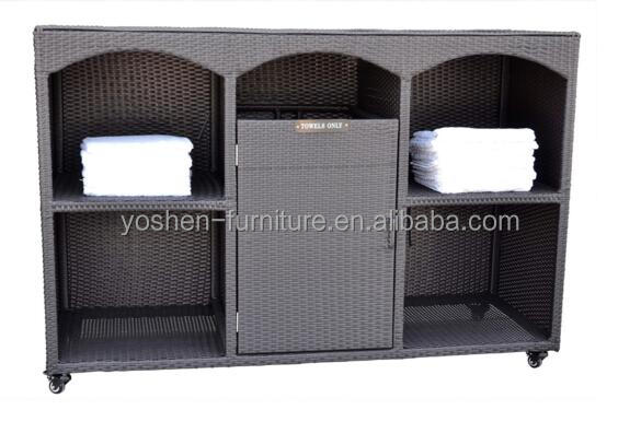 Resort Spa Towel Cabinet Trolly Towel Storage Cabinet Rolling Hotel Bathroom Towel Cabinet Cart With Bin 3
