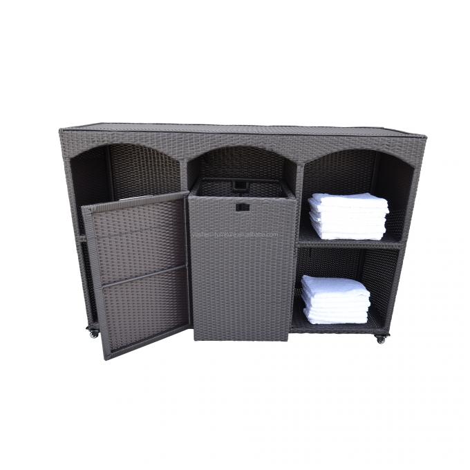 Outdoor Pool Decor Stylish Wicker Resin Backyard Storage Box Rattan Deck Boxes and Patio Storage 4