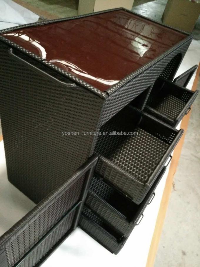 Restaurant Rectangular Wicker Top Serving Cart Rolling Kitchen Trolley Cart With Storage Cabinet 2