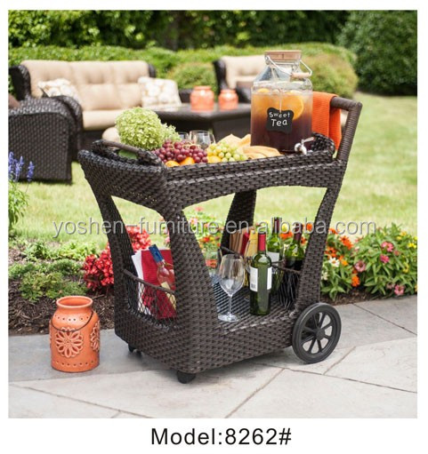 Hotel Portal Rattan Wicker Plastic Red Wine Cart Serving Trolley Cart Restaurant bar Beverage Cart With Wheels 0